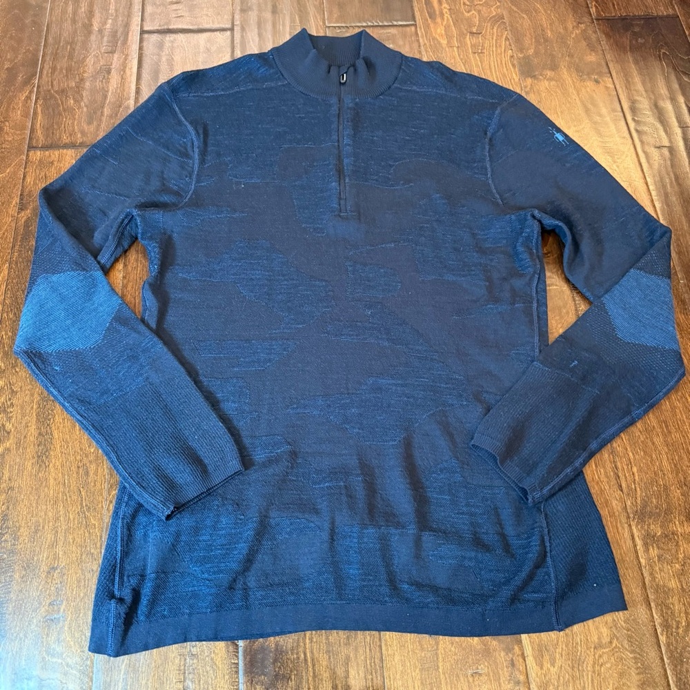 Smartwool Intraknit 200 Merino Wool Quarter Zip Blue Camoflauge size Large